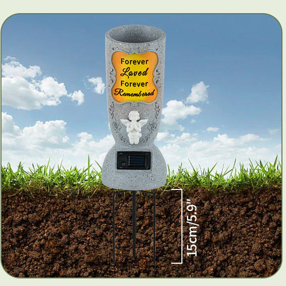 Solar Cemetery Grave Vase – LED Angel Headstone Vase with Ground Spike