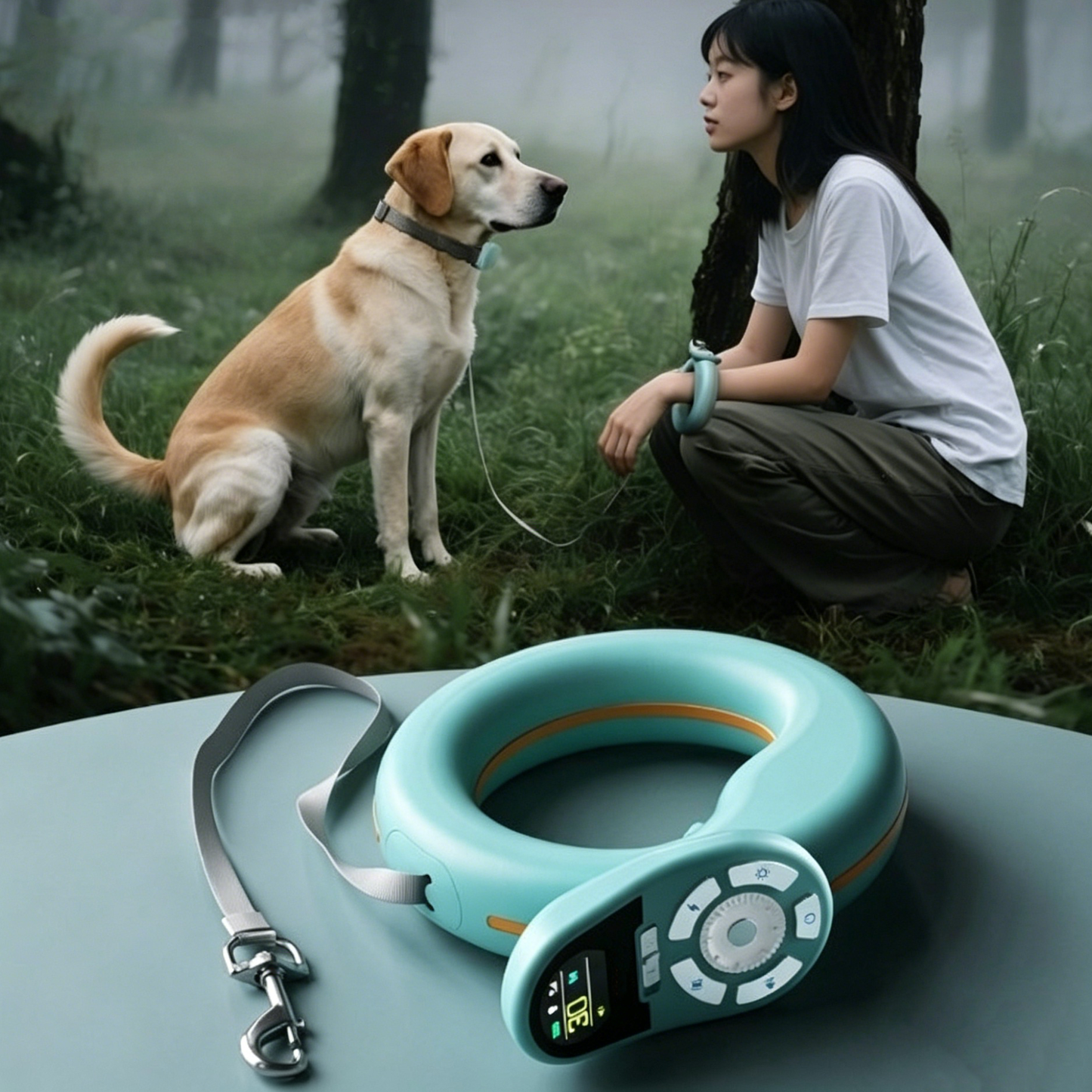 Wireless Pet Trainer + Retractable Leash – One-Button Brake System
