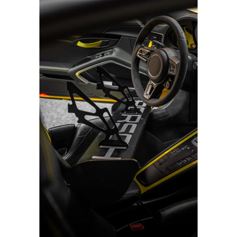 Handmade Matte Black Spoiler Shelf – Signature Underside Print for Enthusiasts