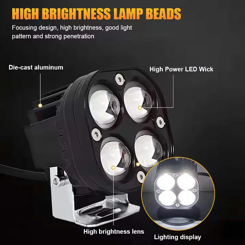 4 LED Fog Light Kit – Dual-Color (Yellow/White), 80W High Brightness with Wiring Harness