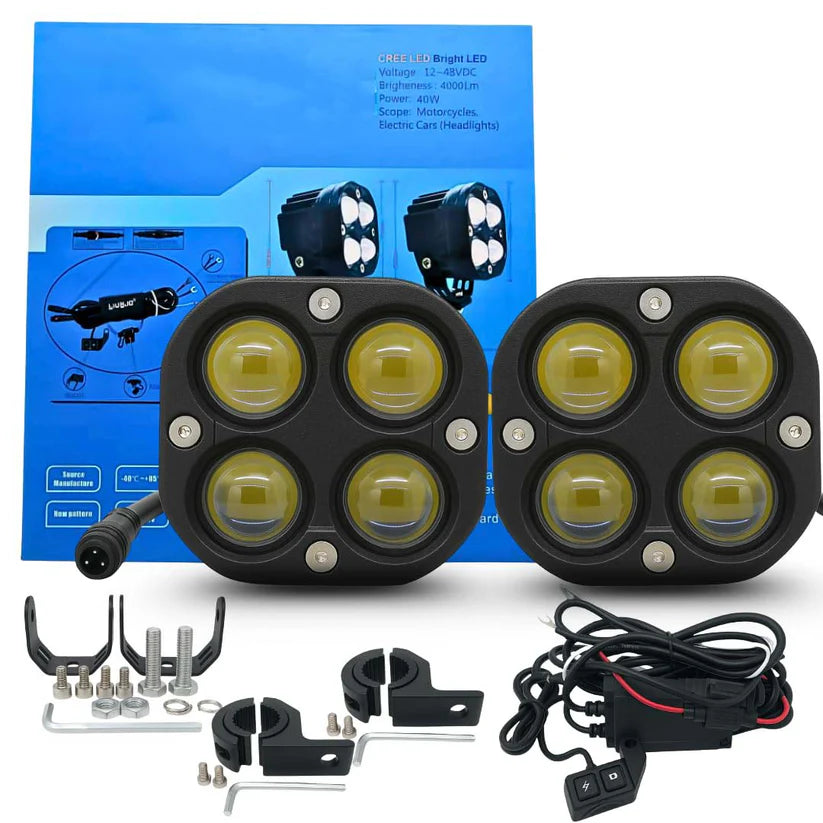 4 LED Fog Light Kit – Dual-Color (Yellow/White), 80W High Brightness with Wiring Harness