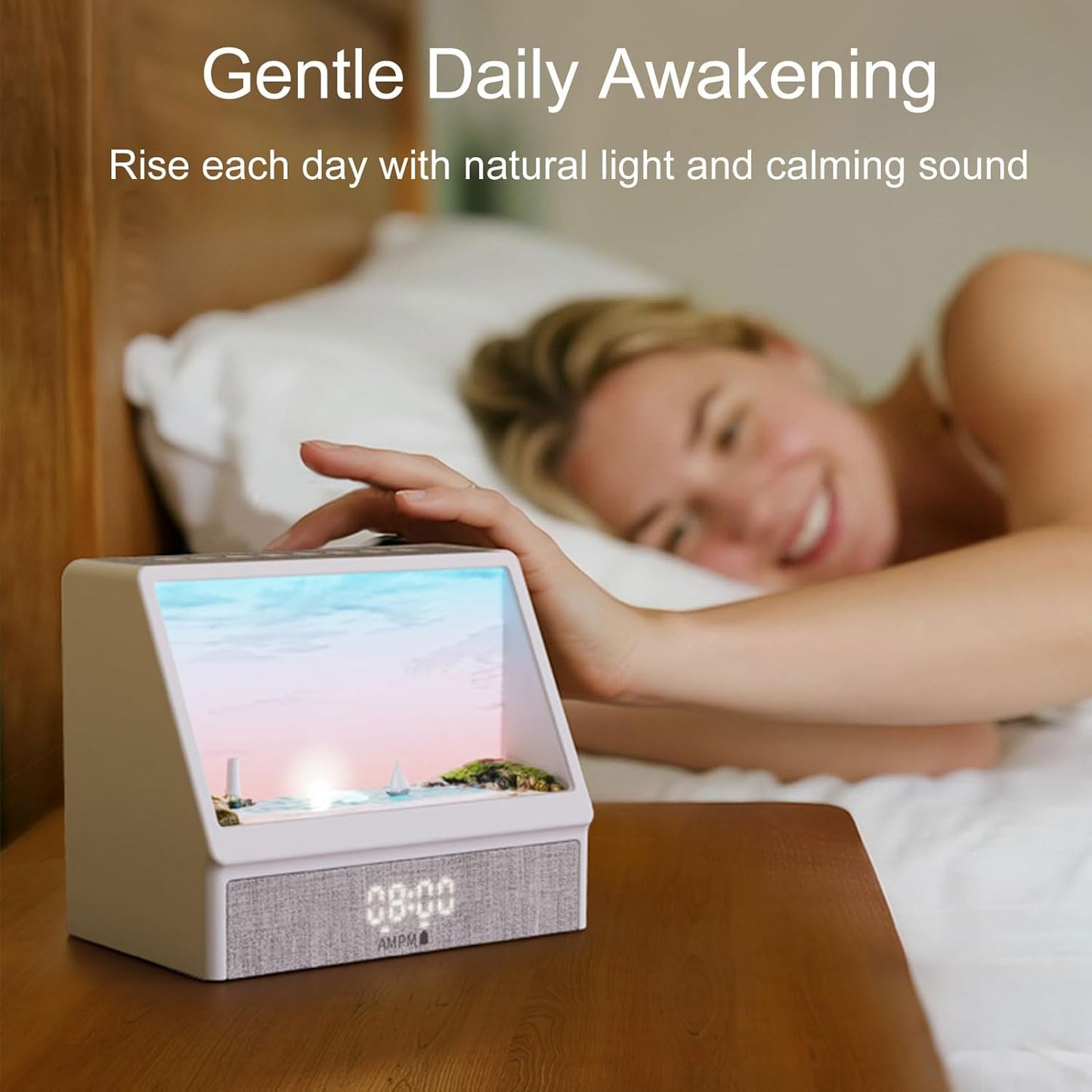 Bluetooth Speaker Alarm Clock – Sunrise Wake-Up Light, 24 White Noises, Backlit Remote