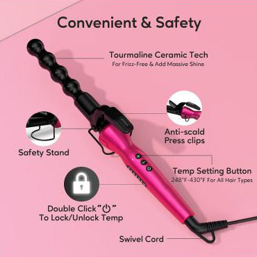 Bubble Curling Iron – Tourmaline Ceramic Spiral Wand with Clip