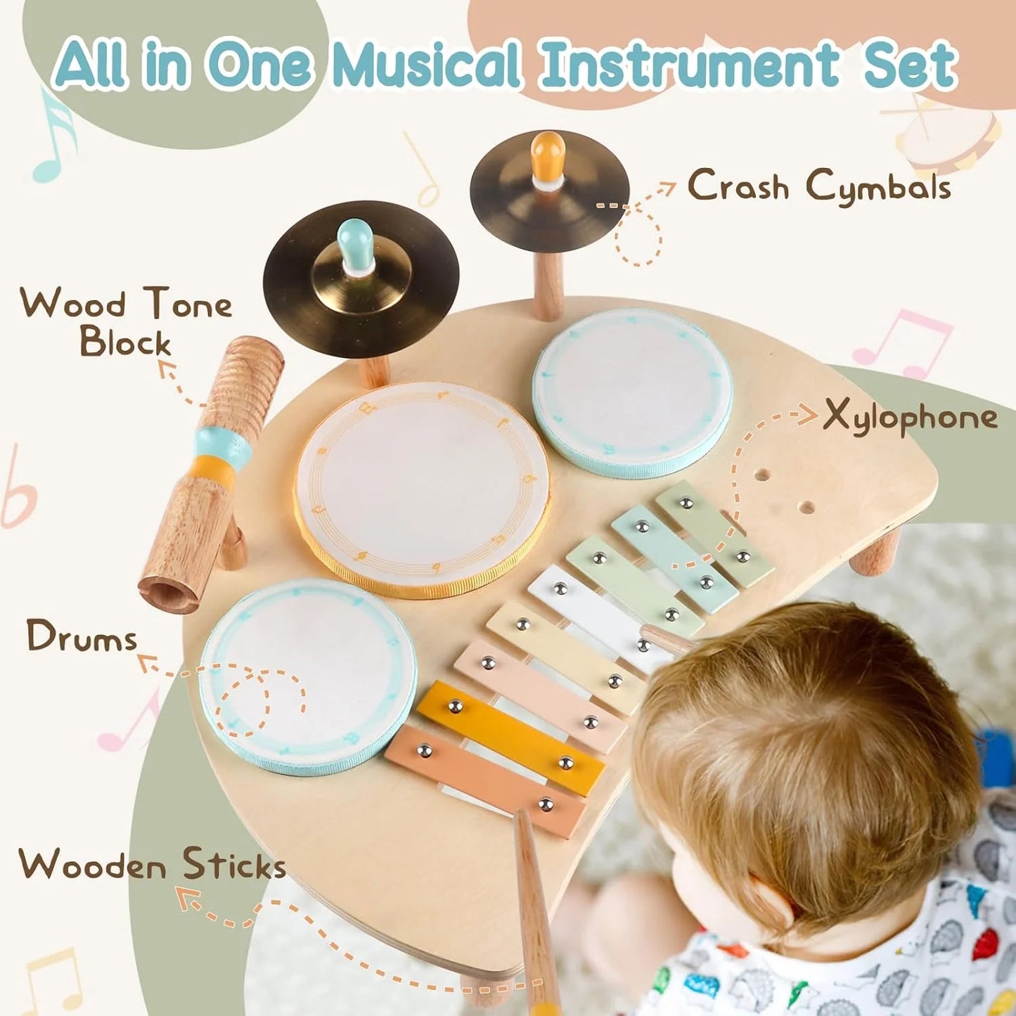 Toddler Drum Set with Xylophone – Montessori Musical Toy for Ages 1–3