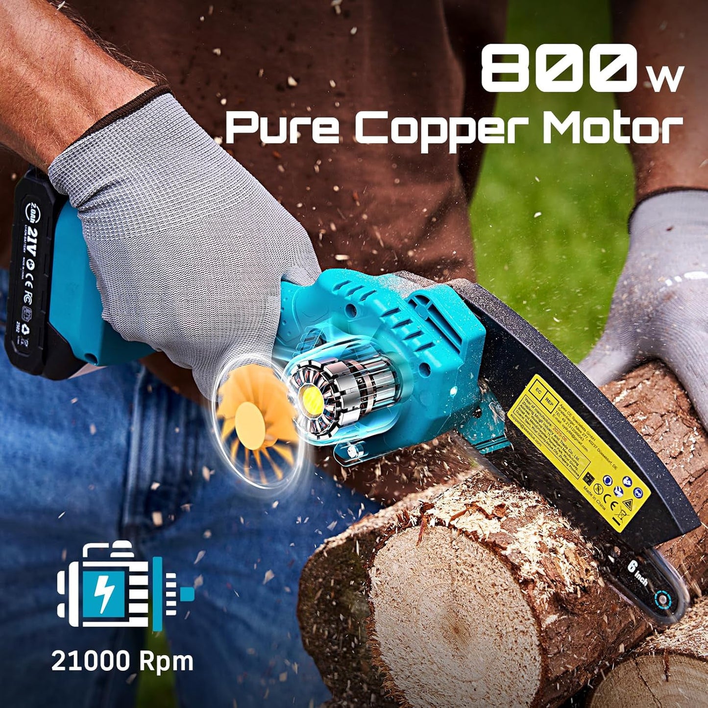 Mini Chainsaw – 6-Inch Cordless Handheld Electric Saw with 2 Batteries