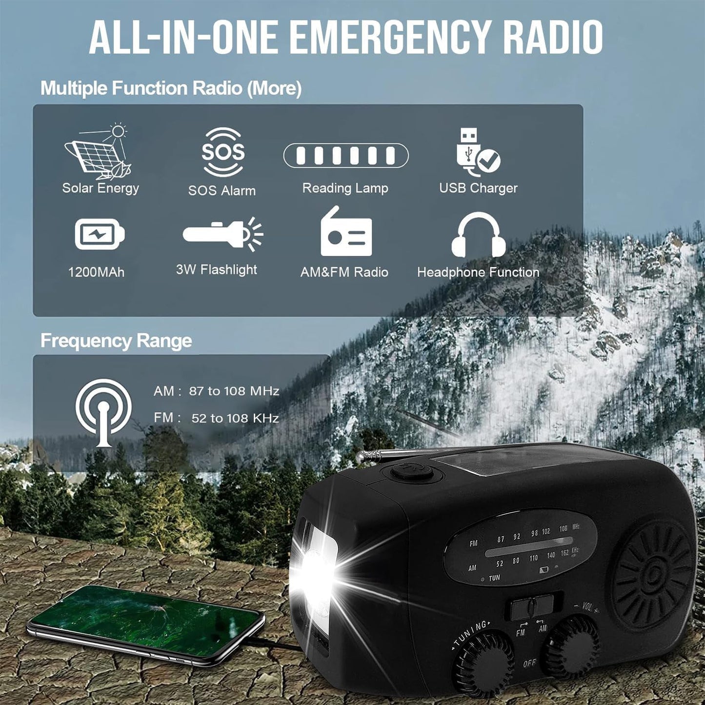 Rechargeable Emergency Radio – Solar, Hand Crank & USB Charging