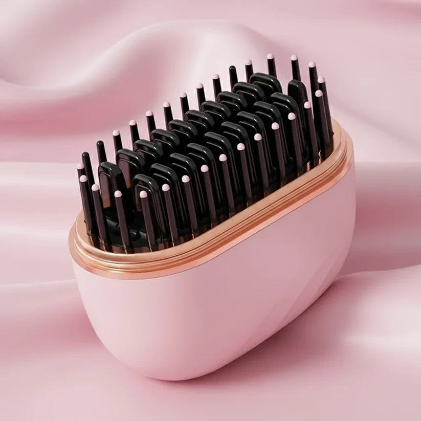 Mini Cordless Hair Straightener Brush – Portable, USB Rechargeable, 3 Heat Settings