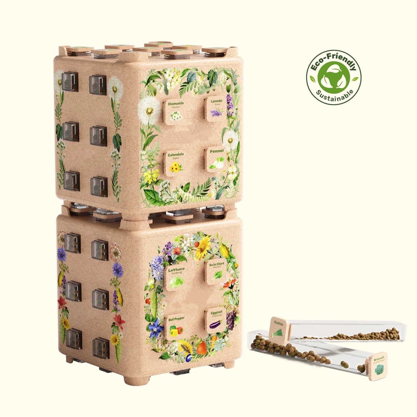 Modular Seed Storage System – 38 Varieties of Vegetable & Herb Seeds with Stackable Tubes