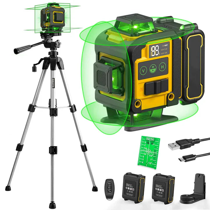 4D 360° Green Laser Level with Tripod – Self-Leveling Alignment Tool