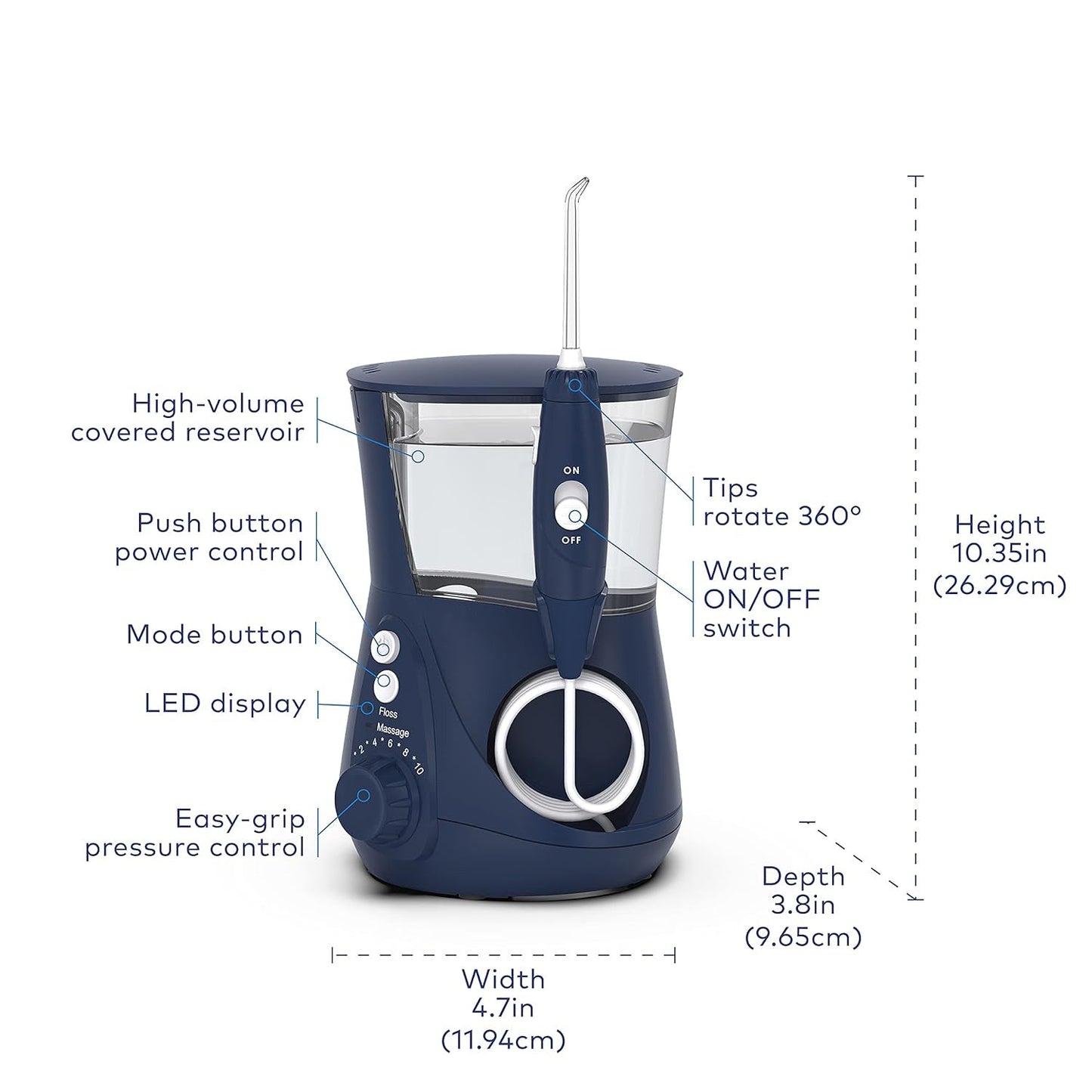Dental Water Jet – Electric Flosser, 7 Tips, 10 Pressure Modes, 22 oz Tank