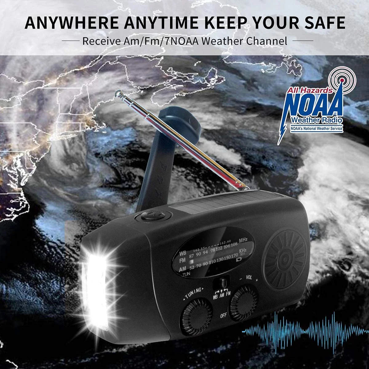 Rechargeable Emergency Radio – Solar, Hand Crank & USB Charging