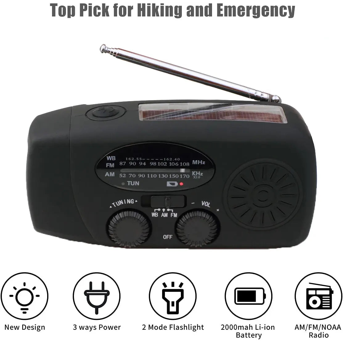 Rechargeable Emergency Radio – Solar, Hand Crank & USB Charging