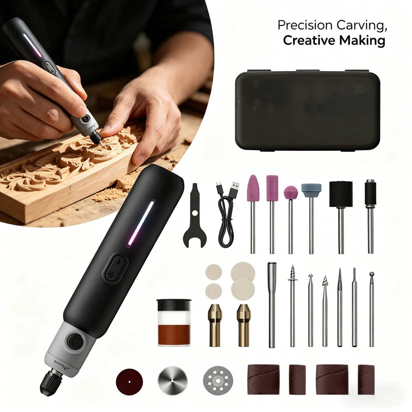 Cordless Rotary Engraving Pen – Brushless Motor, 8 Speeds, 65 Accessories
