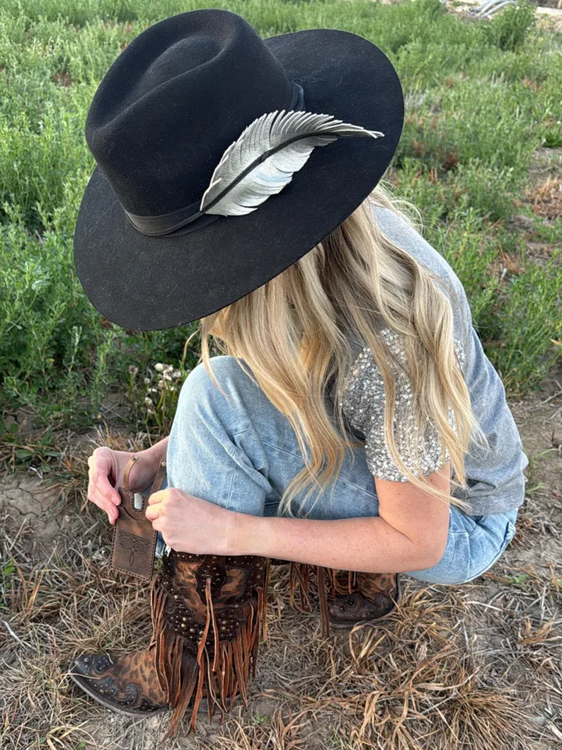Leather boot wallet with snap strap, Western style