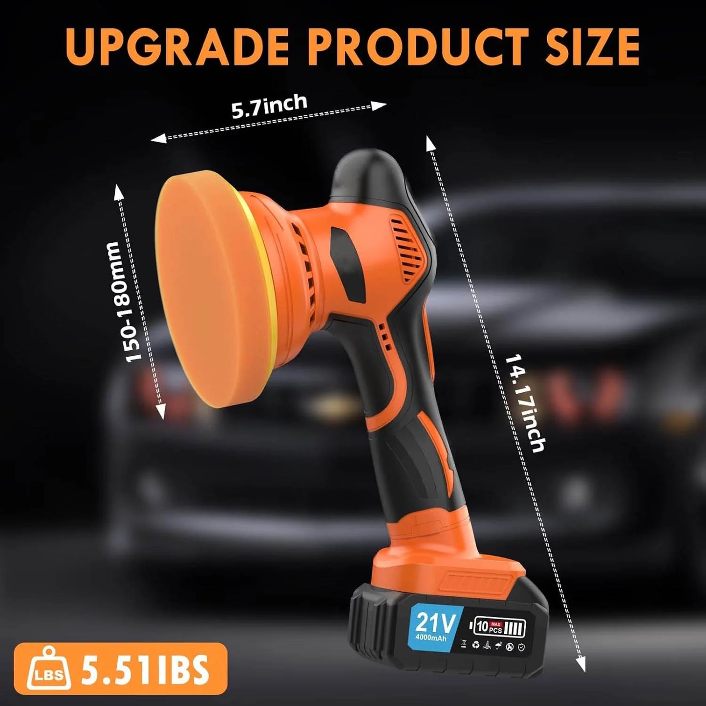 Cordless Car Buffer Polisher – 21V with 2×4.0Ah Batteries