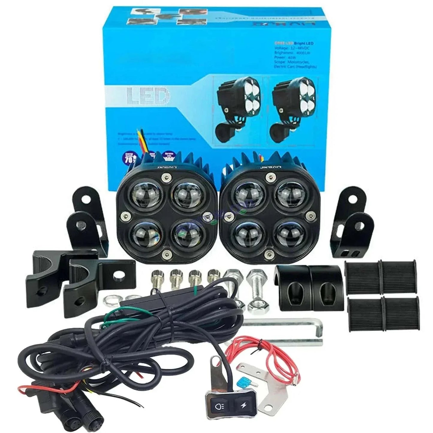 4 LED Fog Light Kit – Dual-Color (Yellow/White), 80W High Brightness with Wiring Harness
