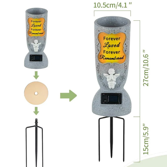 Solar Cemetery Grave Vase – LED Angel Headstone Vase with Ground Spike