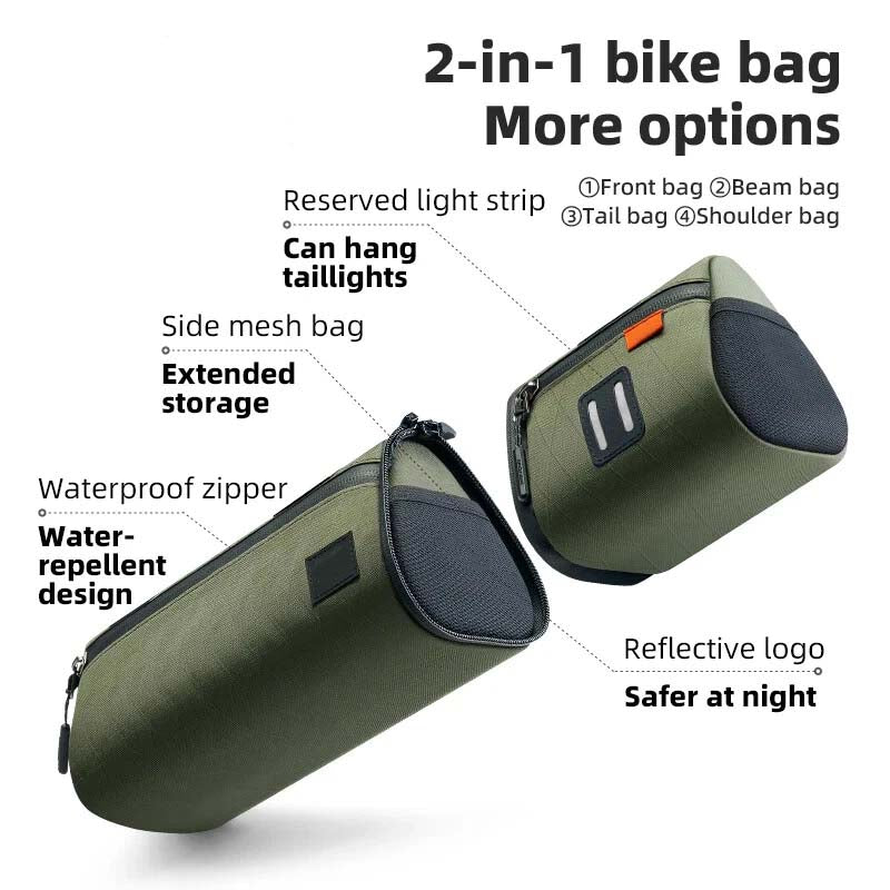 2-in-1 Bicycle Front Bag: Detachable Handlebar Bag, Frame Bag, and Saddle Bag